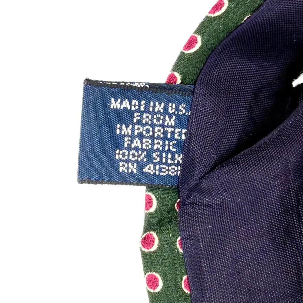 Vintage 90s Polo Ralph Lauren Green Magenta Silk Polka Dot Necktie